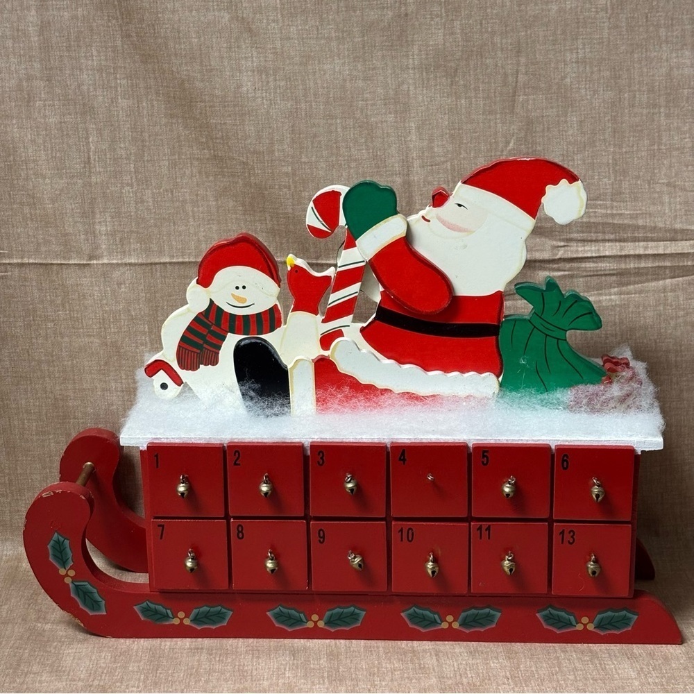 Santa’s Christmas Sleigh Wooden Advent Calendar Countdown Decor 24 Drawer’s